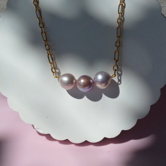 23" Natural Pastel Edison Pearl Necklace – Gold Plated Chain - Picture 4 of 6